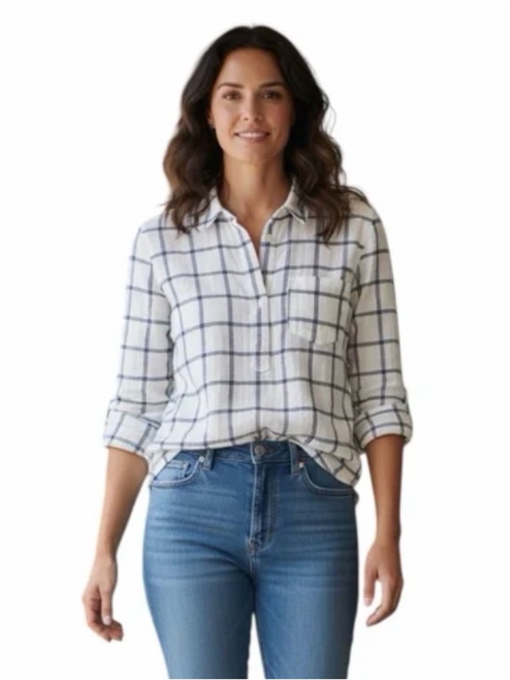 ABERCROMBIE & FITCH Women’s Long Sleeve Top with Windowpane Pattern size Medium